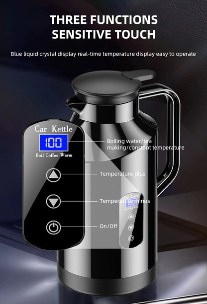 Yangood Portable Car Kettle 1500ML — Large Capacity 304 Stainless Steel Water Heater, 12V/24V for Travel, Tea, and Coffee