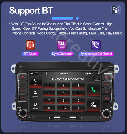 2DIN Android Car Radio for Volkswagen Golf 5/6, Polo, Passat B6/B7, CC, Skoda, Jetta - Multimedia, CarPlay, Wifi & GPS Navigation