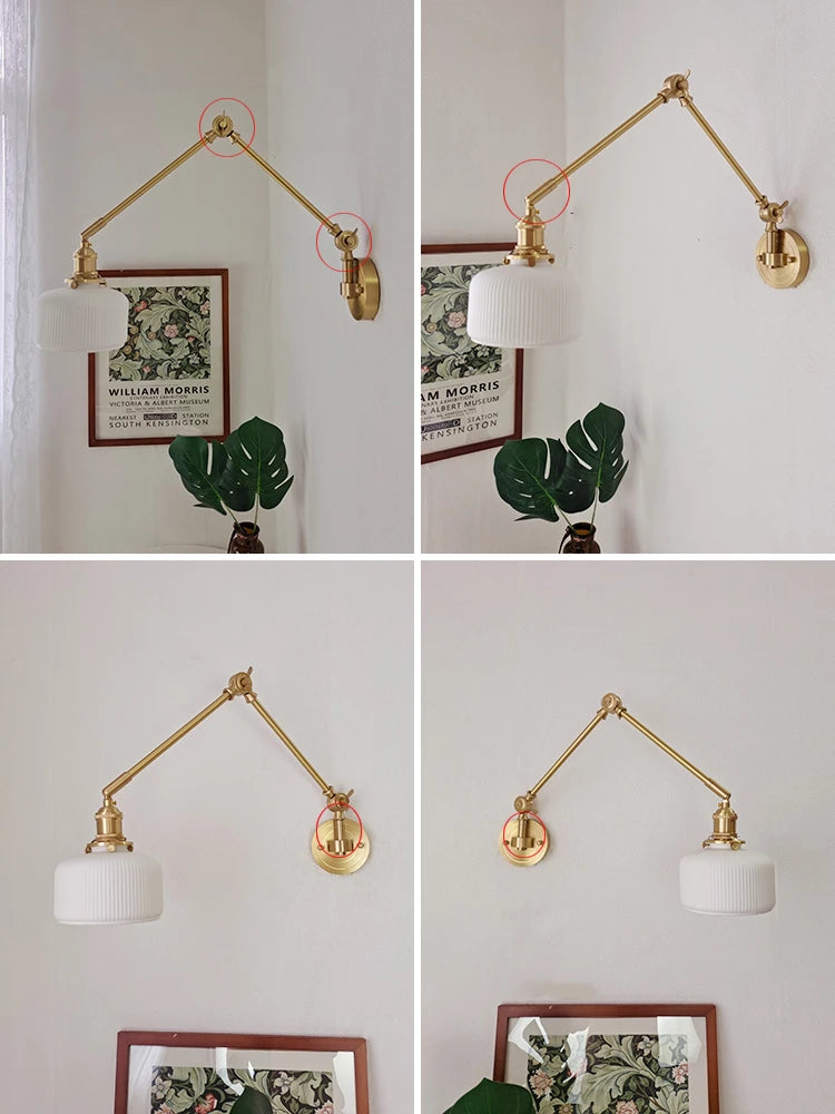 IWHD 2022 Ceramic Copper LED Wall Lamp — Adjustable Swinging Long Arm Light for Bedroom & Living Room
