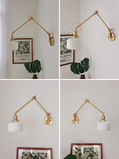 IWHD 2022 Ceramic Copper LED Wall Lamp — Adjustable Swinging Long Arm Light for Bedroom & Living Room