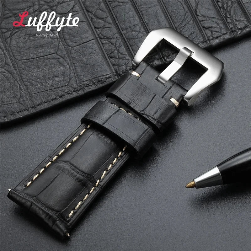 High-Quality Genuine Leather Watch Strap – 20mm-26mm Men's Band in Black, Brown & Blue