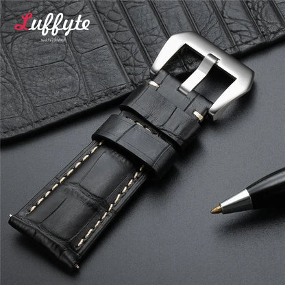 High-Quality Genuine Leather Watch Strap – 20mm-26mm Men's Band in Black, Brown & Blue