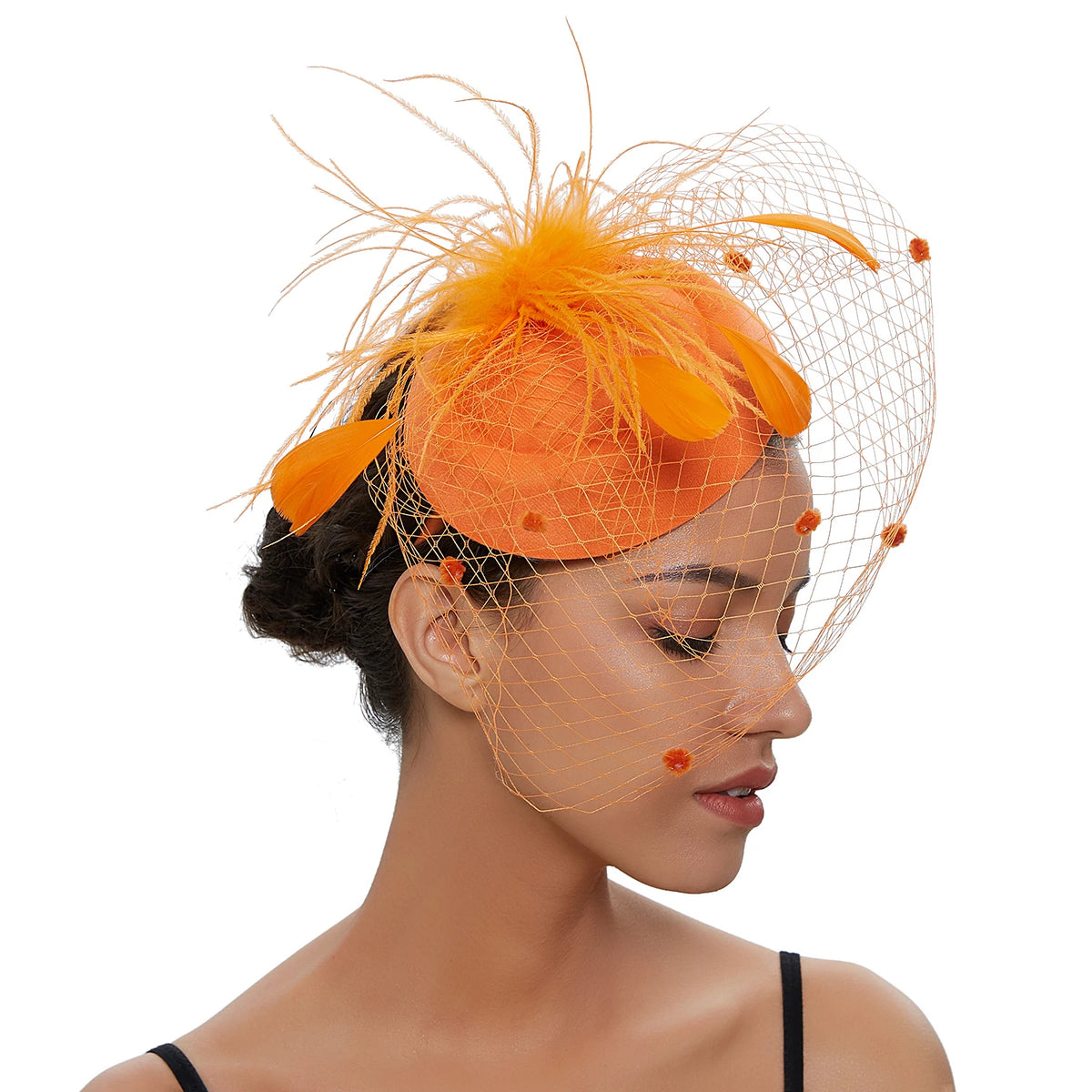Women's Felt Fascinator Hat with Fishnet Veil - Small Plush Wave Point ...