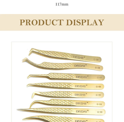 DIYDAY Anti-Slip Eyelash Tweezers — Stainless Steel Precision Fiber Tip for Eyelash Extensions & Makeup Tools