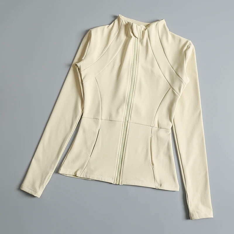 New Yoga Wear Ladies Coat – High Elastic Loose Fitness Top, Long Sleeve Stand-Up Collar for Exercise