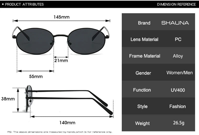 SHAUNA Retro Oval Metal Frame Sunglasses – UV400 Punk Style Shades for Women & Men