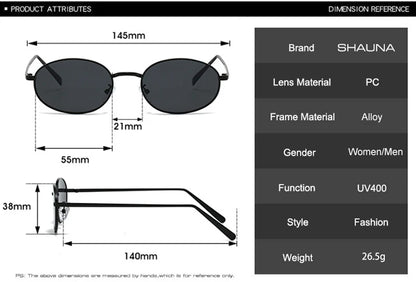 SHAUNA Retro Oval Metal Frame Sunglasses – UV400 Punk Style Shades for Women & Men