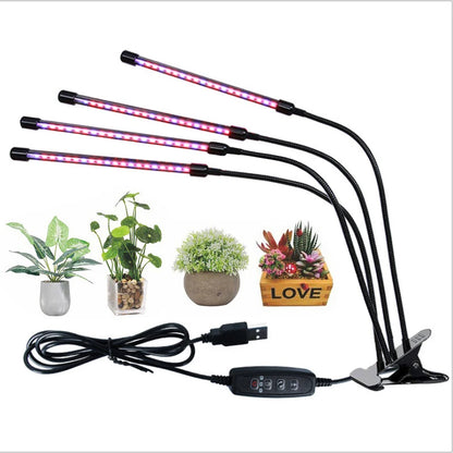 1/2/3/4 Head LED Plant Grow Light — Clip-On Full Spectrum Lamp with USB, Dimmable, Timer & 3-Color Switching for Indoor Plants