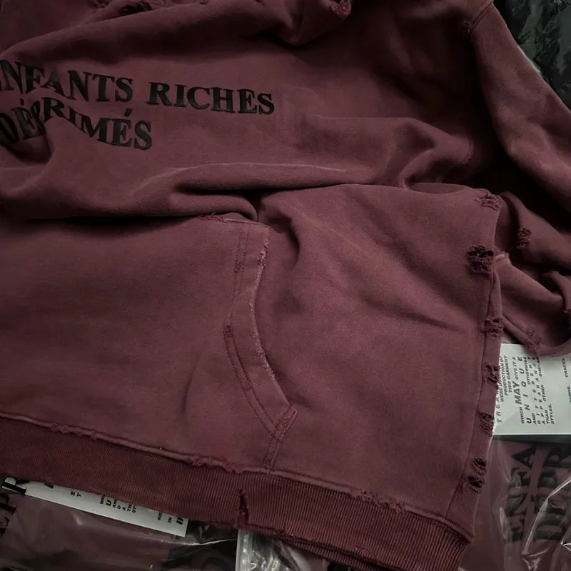 2025SS Ripped E.R.D. Hoodie – Men & Women Slogan Print Short Wide Sweatshirt