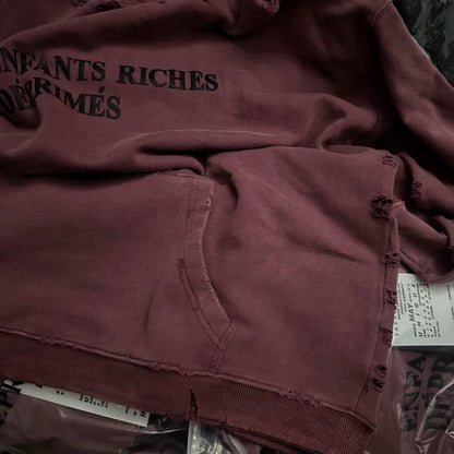 2025SS Ripped E.R.D. Hoodie – Men & Women Slogan Print Short Wide Sweatshirt