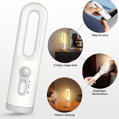 2 in 1 Portable Flashlight & Motion Sensor Night Light - Bedroom, Bathroom, Camping & Baby Feeding Lighting | Eye Care Bedside Lamp