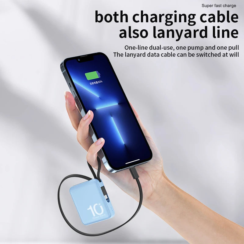 Mini Power Bank 30000mAh - Portable External Battery Pack with Built-in Cable - Spare Batteries for iPhone 14, Samsung, Xiaomiung