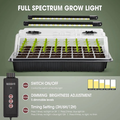 2-Pack 80-Cell Seed Germination Tray Set — High-Dome Seed Starter Kit with 4 LED Grow Lights & Intelligent Timer
