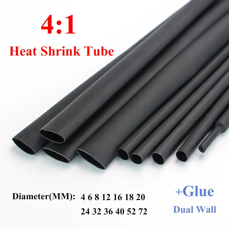 1 Meter 4:1 Dual Wall Heat Shrink Tubing with Glue - Thermoretractile Tubing in Various Diameters (4-72mm)