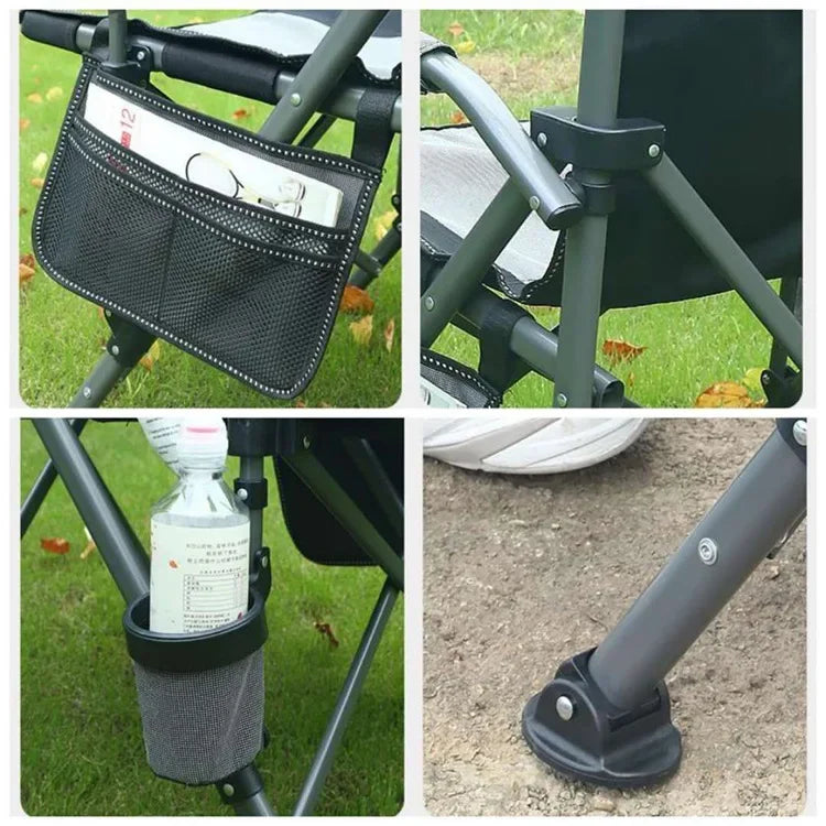 Outdoor Folding Fishing Chair – Large Camping Chair with Backrest, Armrests & Cup Holder