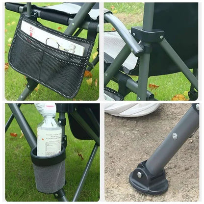 Outdoor Folding Fishing Chair – Large Camping Chair with Backrest, Armrests & Cup Holder