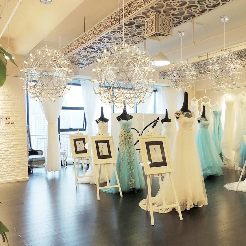 Italy Designer Spark Ball LED Chandelier – Stainless Steel Firework Pendant Lamp with Remote for Loft Living Room Decor