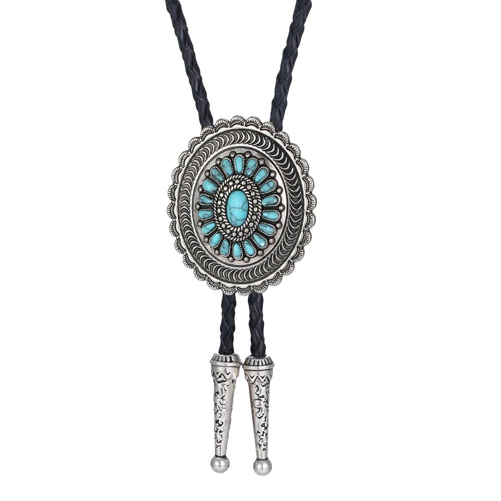 Ethnic Wind Sunflower Turquoise Bolo Tie – Western Style Neckwear