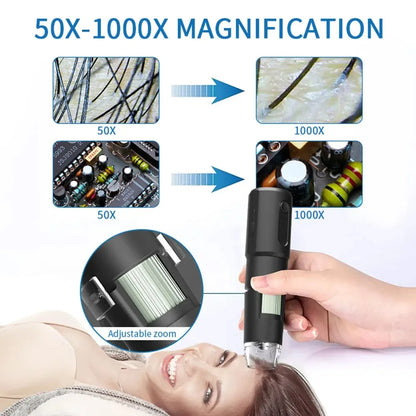 WiFi Digital Microscope - Wireless Electron Dermatoscope for Scalp Detection, Pores Magnifier & Skin Analyzer