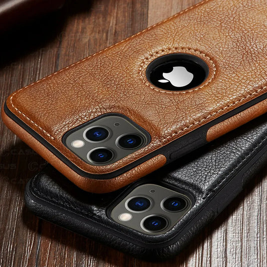 Ultra Thin Leather Phone Case: Shockproof Slim Cover for iPhone 14/13/12/11 Pro Max XS XR X SE 7/8 Plus - Soft Business Back Bumper