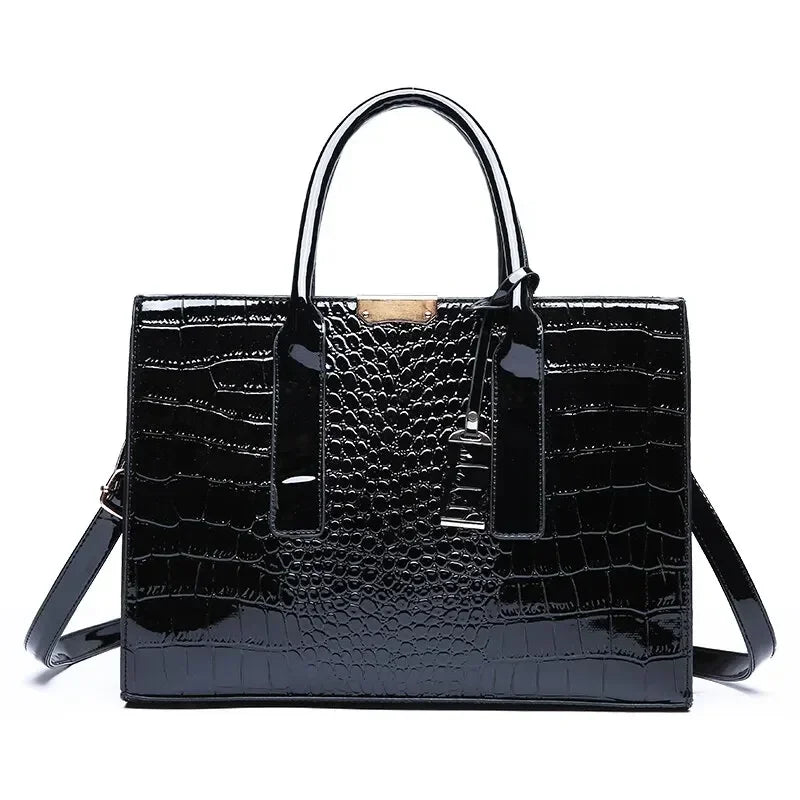 Luxury Vintage Crocodile Pattern Handbag – Women’s Large Leather Tote & Shoulder Bag