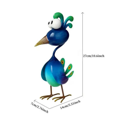 Blue Metal Peacock Sculpture — 3D Outdoor Garden Statue for Yard, Lawn, Backyard, Porch & Pond Decor