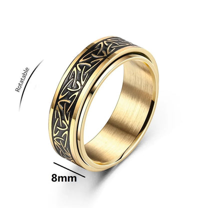Punk Viking Script Stainless Steel Fidget Ring – Rotating Spinner for Men, Stress & Anxiety Relief Rock Band Jewelry