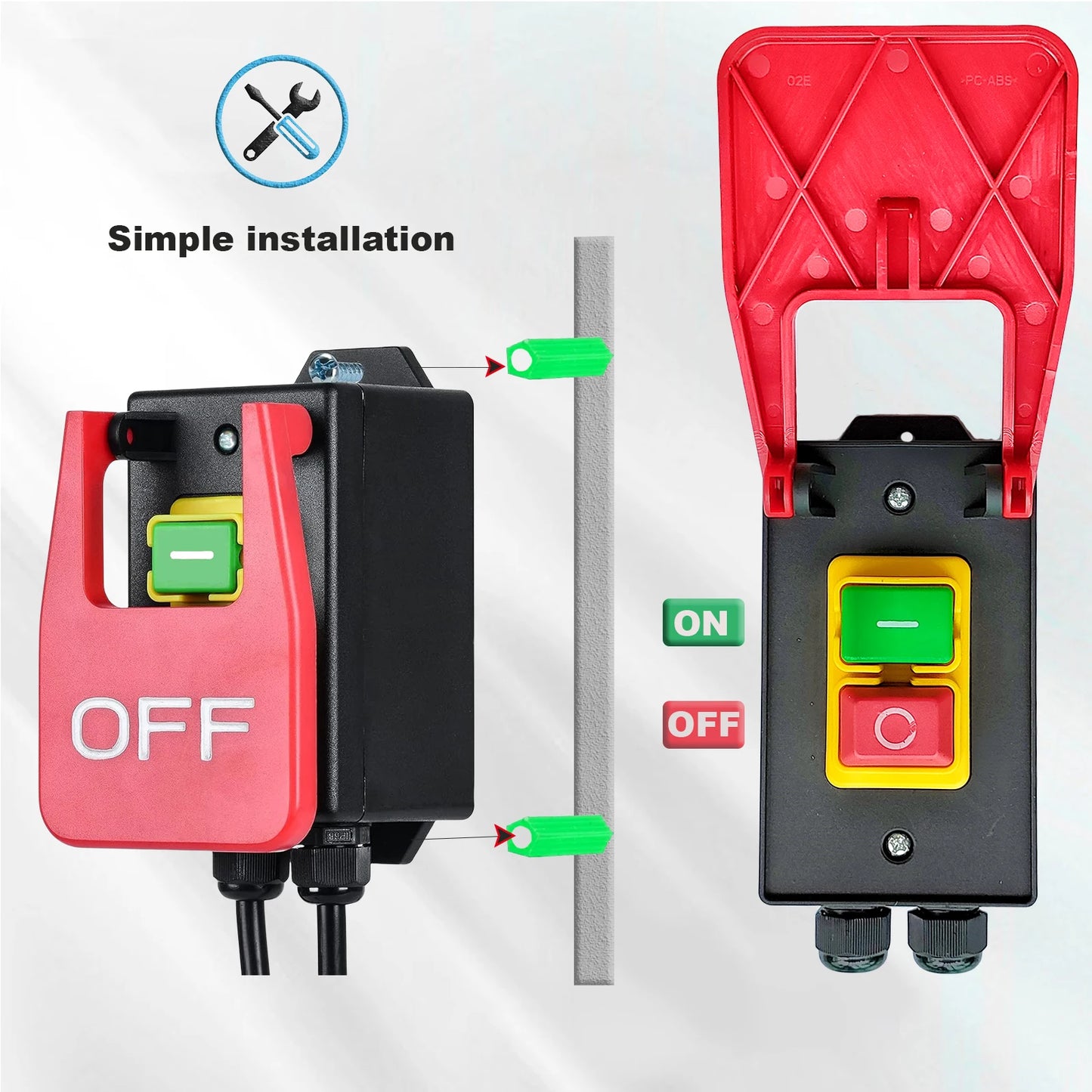 Single Phase Safety Zero Voltage Switch with Plug - Machine Switch for Quick Power Off on Lathe, Milling Table, Cutter (220V-250VAC)