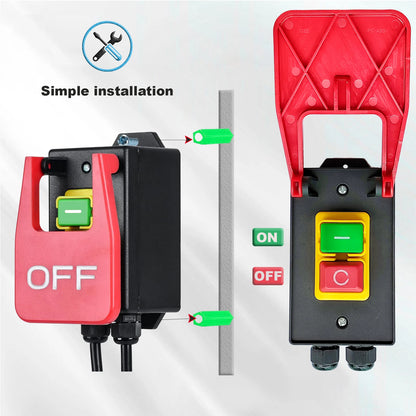 Single Phase Safety Zero Voltage Switch with Plug - Machine Switch for Quick Power Off on Lathe, Milling Table, Cutter (220V-250VAC)