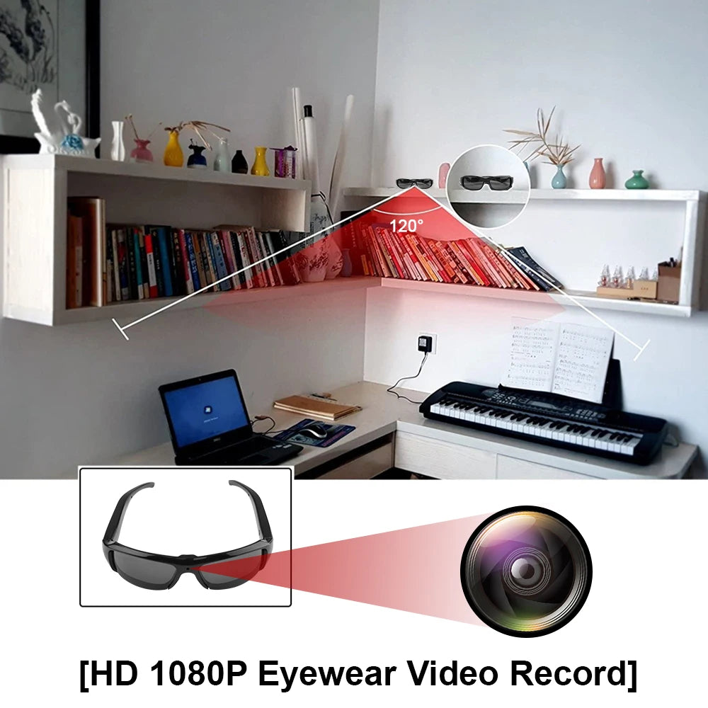 Wearable HD 1080P Mini Glasses Camera – Portable Outdoor Security Sports DV DVR Video Recorder, Surveillance Camcorder for Driving