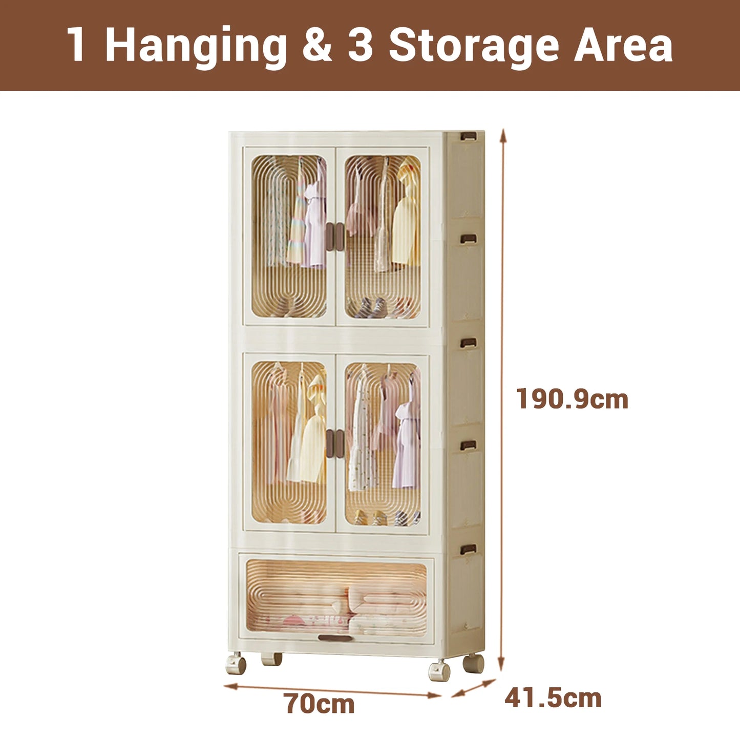 Plastic Wardrobe Closet — 27.6" Wide Stackable Multi-Layer Storage Bins with Lids & Wheels, Collapsible Drawer Organizer