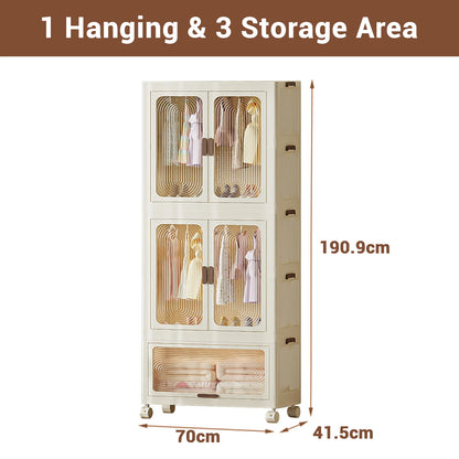Plastic Wardrobe Closet — 27.6" Wide Stackable Multi-Layer Storage Bins with Lids & Wheels, Collapsible Drawer Organizer