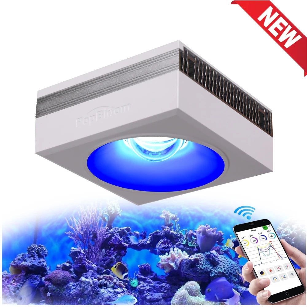 PopBloom RL90 WiFi LED Aquarium Light – Full Spectrum Reef Lamp for Saltwater Coral & Marine Tank Growth