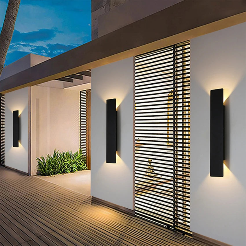 Outdoor Waterproof Wall Lamp – Modern LED Up/Down Light, Black & White Aluminum, IP65, 110V-220V Fixtures