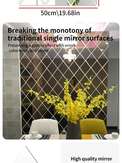 3D Diamond Acrylic Mirror Wall Sticker – Removable Decorative Glass Tiles (17pcs)