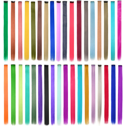 10pcs 22-Inch Colored Clip-In Hair Extensions – Ombre Straight Synthetic Party Highlights for Girls