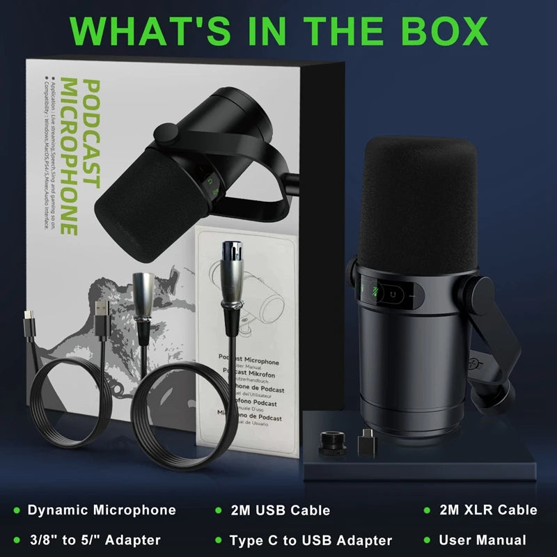 Professional Dynamic Microphone – Selectable Frequency Response Mic for Studio Recording & Performance Vocals, Compatible with Shure SM7B