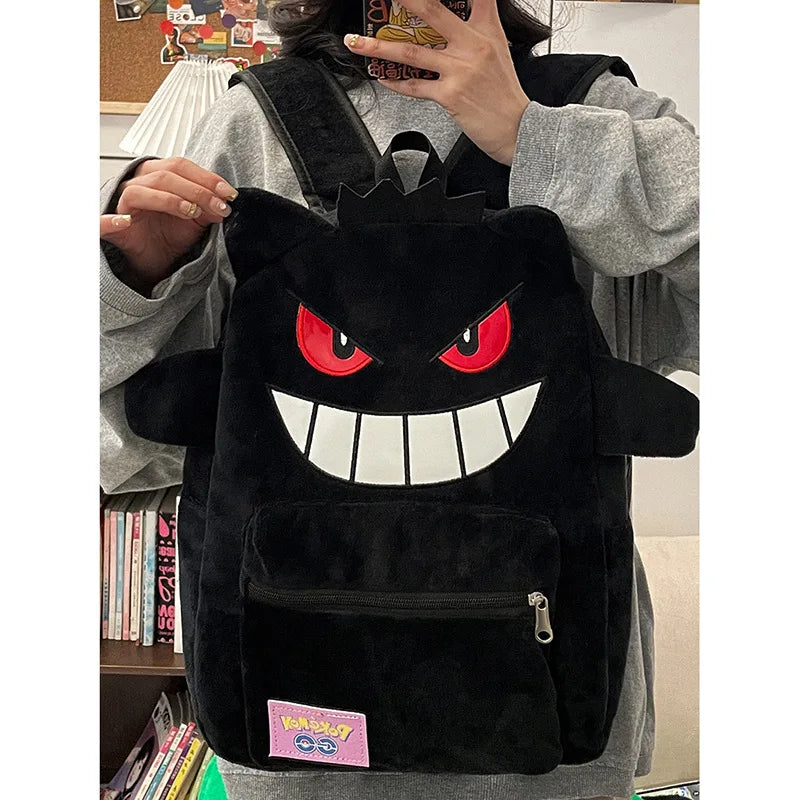 Pokemon Gengar & Pikachu Plush Backpack – Cute Kawaii Cartoon Bag, Large Storage for Anime Lovers & Couple Gifts