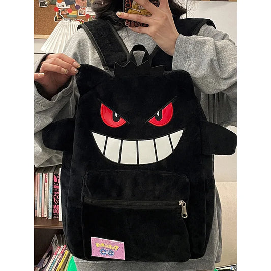 Pokemon Gengar & Pikachu Plush Backpack – Cute Kawaii Cartoon Bag, Large Storage for Anime Lovers & Couple Gifts