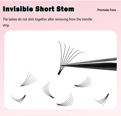 CoMango Wispy Premade Volume Lash Fans – 3-10D Individual Short Stem Faux Mink Russian Eyelash Extensions, 320 Fans