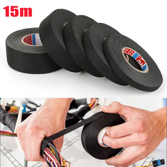 15M Heat-Resistant Fabric Tape – 9/15/19/25/32MM Adhesive Cloth for Automotive Cable, Wiring Harness & Electrical Loom