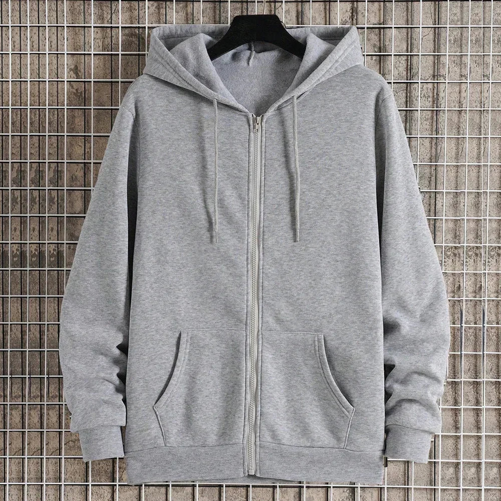 Men’s Fleece Zip-Up Hoodie – Classic Casual Zipper Jacket for Running | Y2K Hip Hop Streetwear