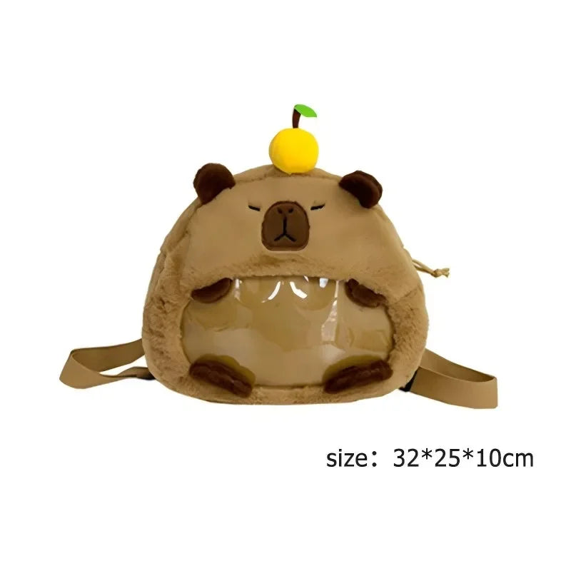 Kawaii Capybara Plush Backpack – Women’s Cartoon Crossbody & Large Capacity Tote Bag