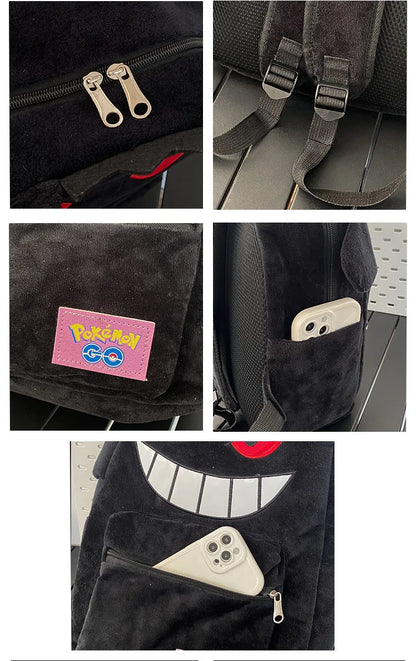 Pokemon Gengar & Pikachu Plush Backpack – Cute Kawaii Cartoon Bag, Large Storage for Anime Lovers & Couple Gifts