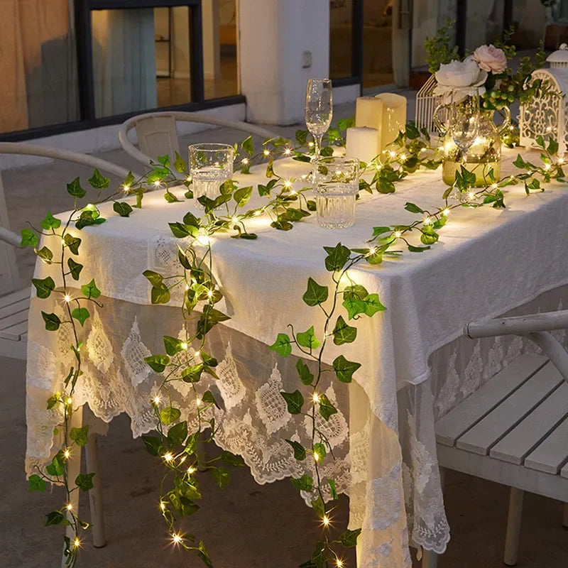 Flower Green Leaf String Lights — Battery-Powered Artificial Vine Fairy Light Garland for Wedding, Christmas Tree & Home Decor
