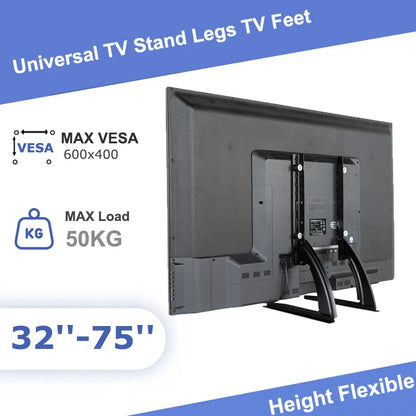 Universal TV Stand – Height Adjustable Base for TVs up to 75", Max VESA 600x400mm, Holds up to 110lbs