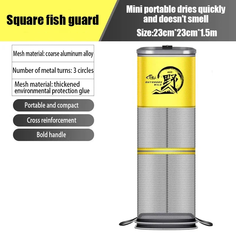 Collapsible Large Capacity Fishing Net – 150/200/250/300cm Portable Nylon Bait Storage Cage for Outdoor Fishing