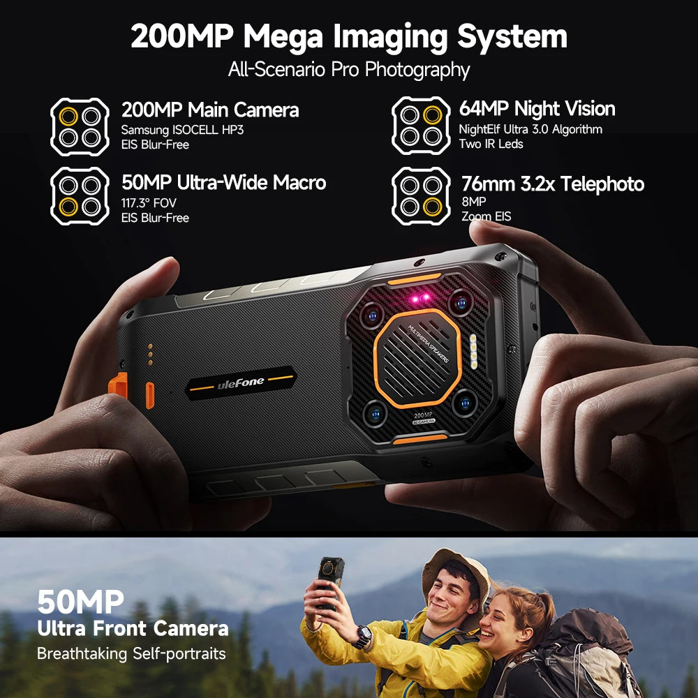 Ulefone Armor 26 Ultra 5G Rugged Waterproof Smartphone - 120W Fast Charging, 15600mAh, 200MP+64MP, 24GB+512GB, NFC