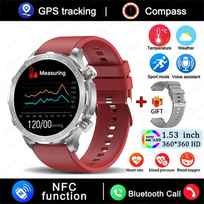2025 New Bluetooth Call Smartwatch for Men – Huawei Compatible, AMOLED HD Large Screen, Heart Rate, NFC, IP68 Waterproof, GPS Sports Watch