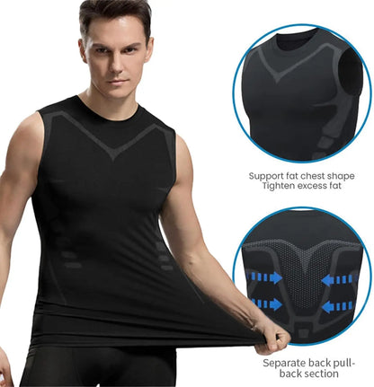 Ionic Shaping Vest for Men – Ice-Silk Slimming Body Shaper, Compression Tank Top & Tummy Control Sleeveless Fitness Shirt